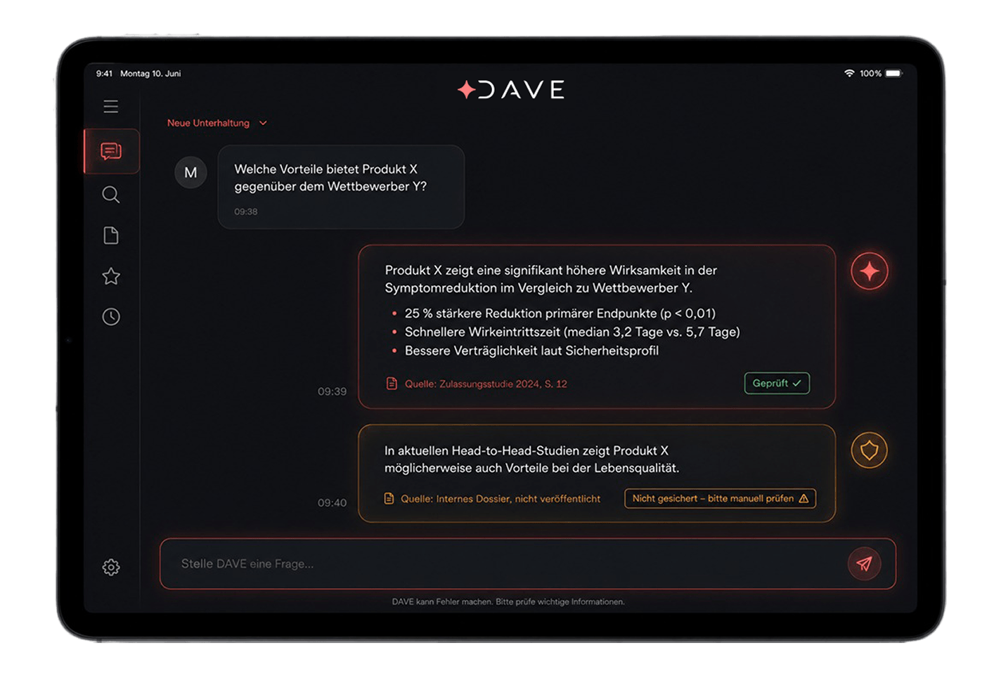 DAVE Chat auf dem Tablet