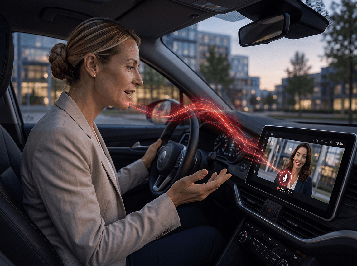 Vertriebsmitarbeiterin übt mit MARA im Auto